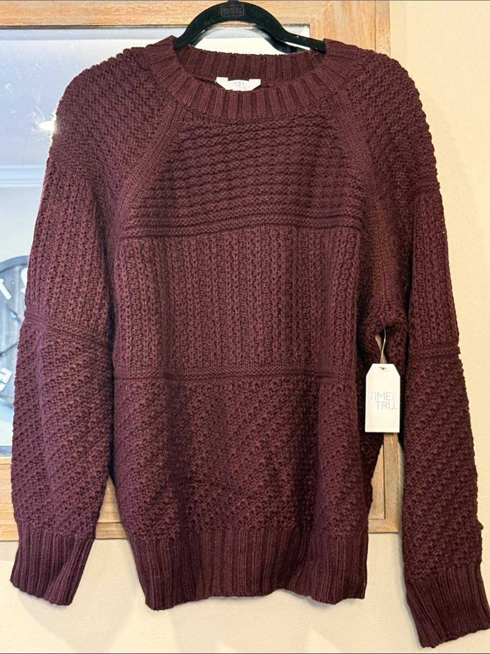 Time and Tru Burgundy Textured Crewneck Sweater